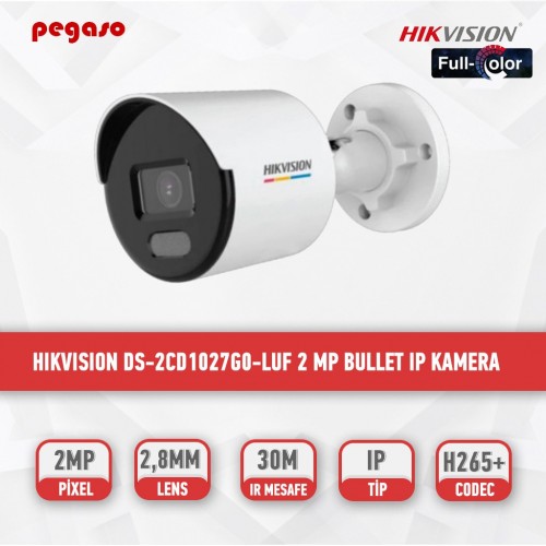 HIKVISION DS-2CD1027G0-LUF 2MP 4mm ColorVu IP Bullet Kamera (-Dahili Mikrofunlu)